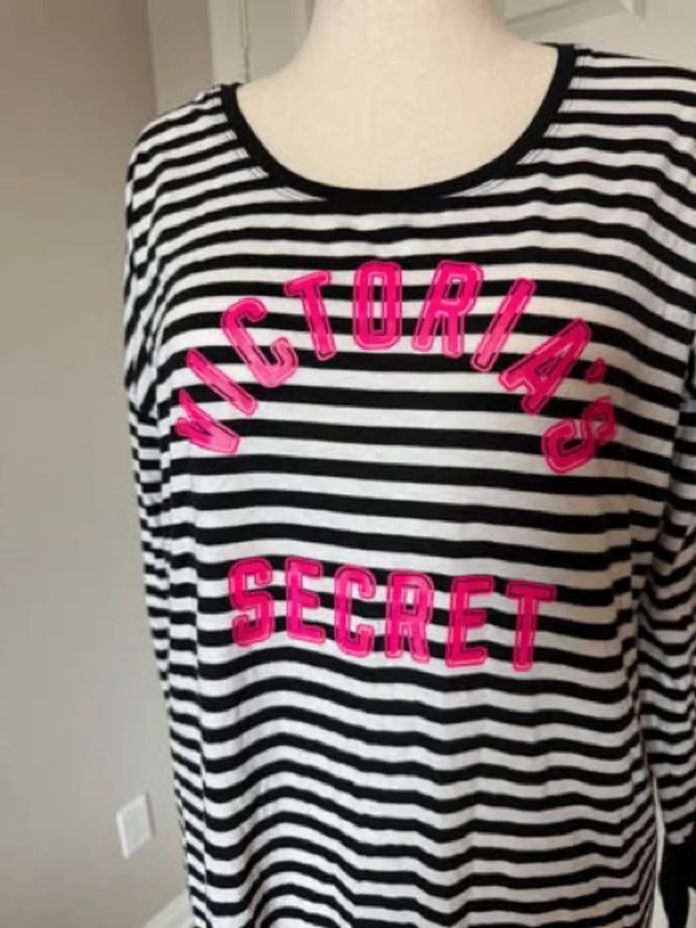 Like new Victoria's Secret Black & White Striped Tunic with Hot Pink Logo- Large